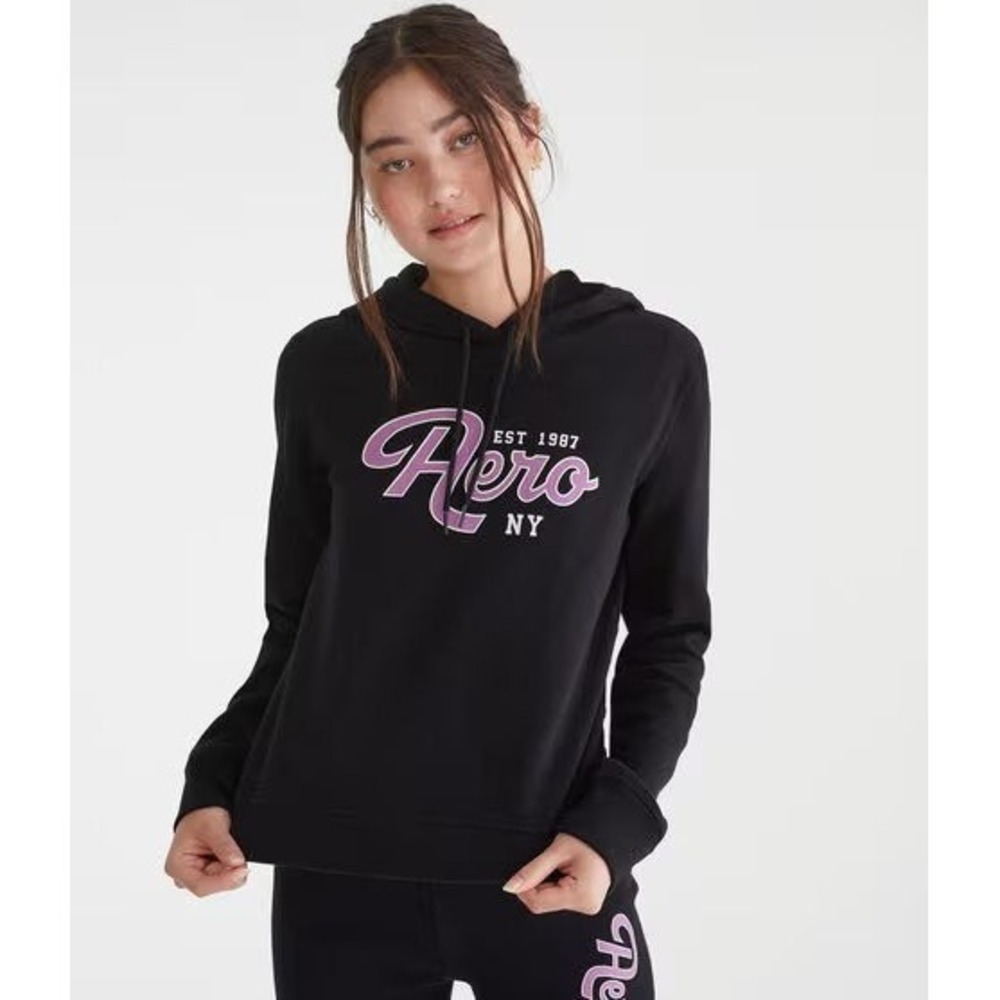 Aeropostale‎ Aero NY New York Script Pullover Hoodie - Black - Size Small